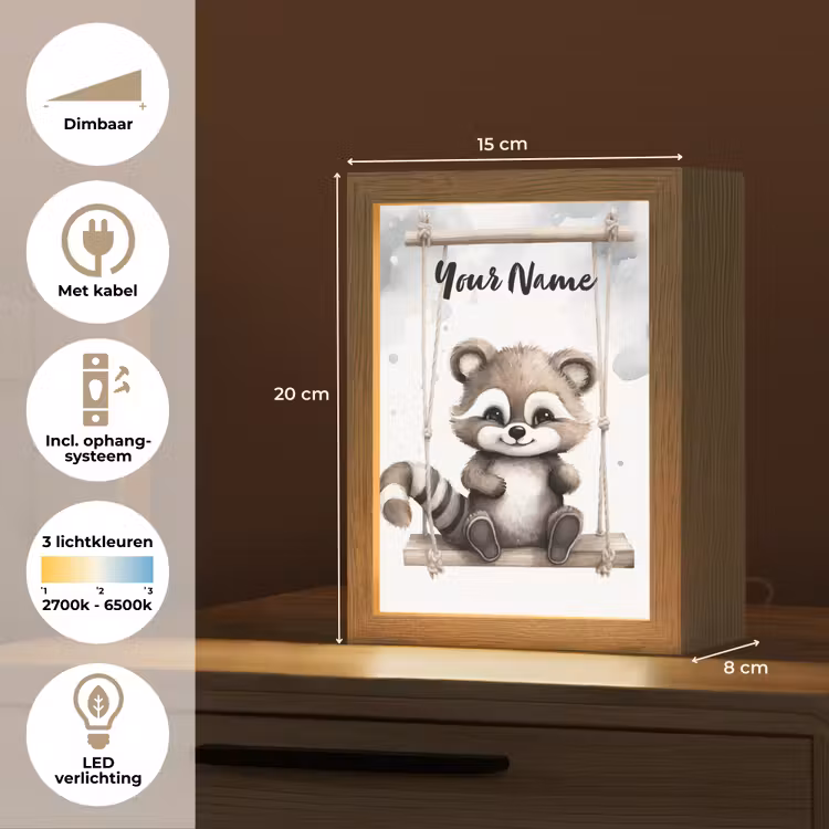 Wasbeer - Dier - Kinderen Light Box met kabel (Kinderlampje) klein -USP_NL