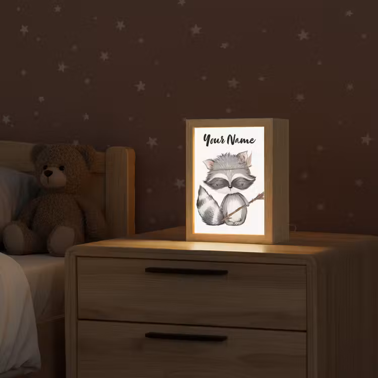 Wasbeer - Dier - Bosdieren Light Box met kabel (Kinderlampje) klein -sfeer1_kind