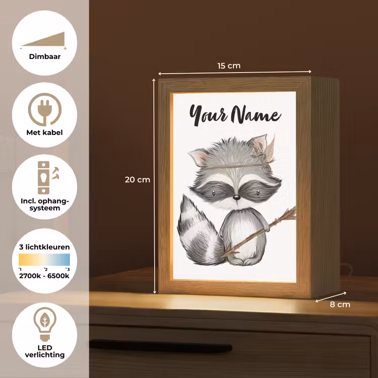 Wasbeer - Dier - Bosdieren Light Box met kabel (Kinderlampje) klein -USP_NL