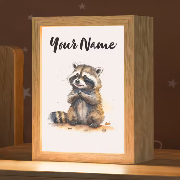 Wasbeer - Waterverf - Kleuren - Dieren - Kids Light Box met kabel (Kinderlampje) klein -zzz_3d_website