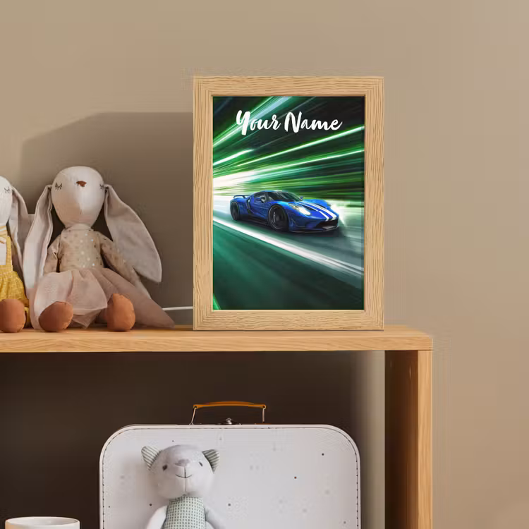 Race auto - Blauw - Groen Light Box met kabel (Kinderlampje) klein -sfeer2_kind