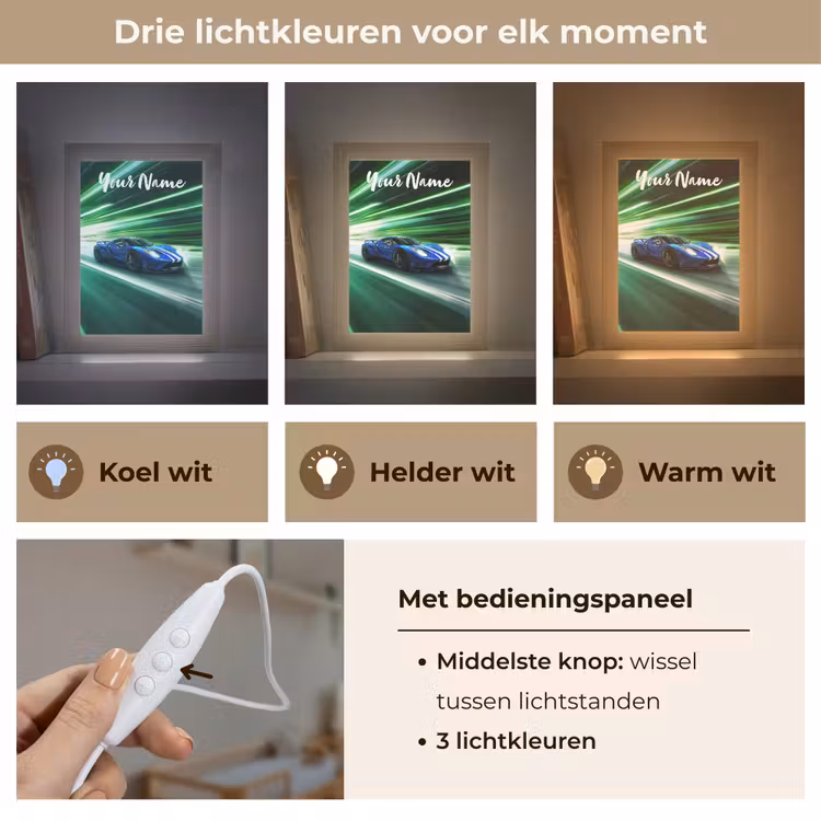 Race auto - Blauw - Groen Light Box met kabel (Kinderlampje) klein -USP_lichtkleurNL