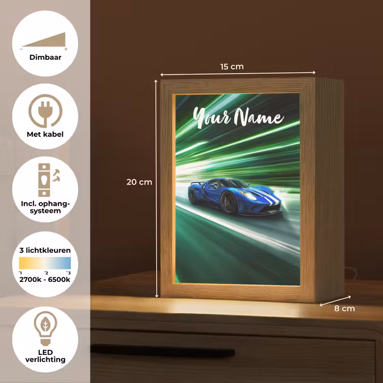 Race auto - Blauw - Groen Light Box met kabel (Kinderlampje) klein -USP_NL