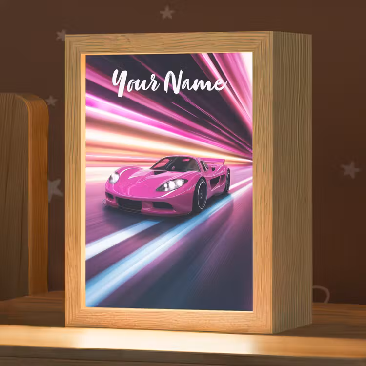 Raceauto - Roze - Neon Light Box met kabel (Kinderlampje) klein -zzz_3d_website