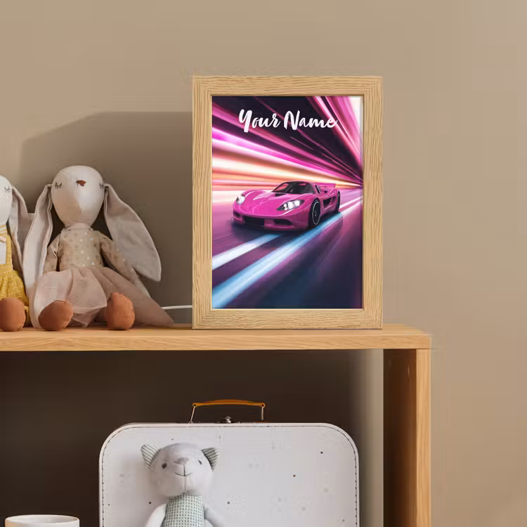 Raceauto - Roze - Neon Light Box met kabel (Kinderlampje) klein -sfeer2_kind