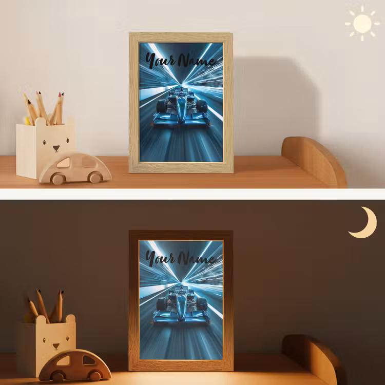 Race - Auto - Formule 1 - Jongens - Blauw Light Box met kabel (Kinderlampje) klein -sfeer3_kind