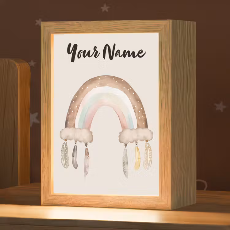 Regenboog - Bohemian - Boho - Pastel kleuren Light Box met kabel (Kinderlampje) klein -zzz_3d_website