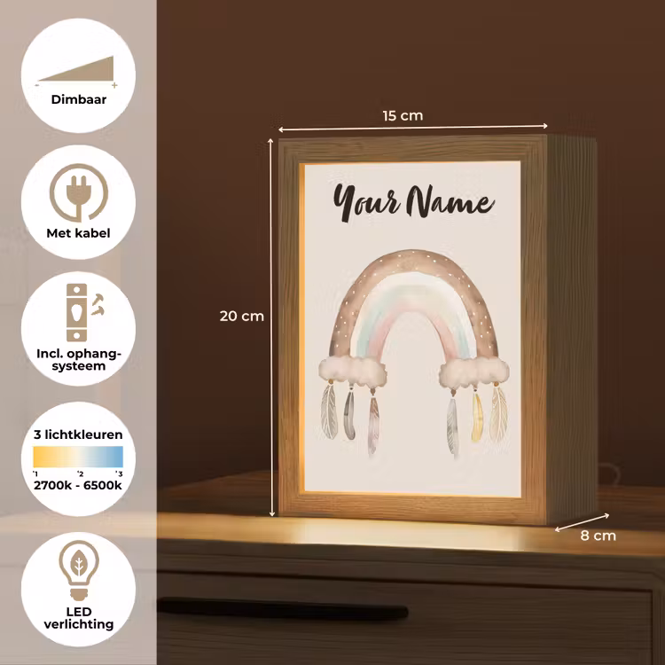 Regenboog - Bohemian - Boho - Pastel kleuren Light Box met kabel (Kinderlampje) klein -USP_NL