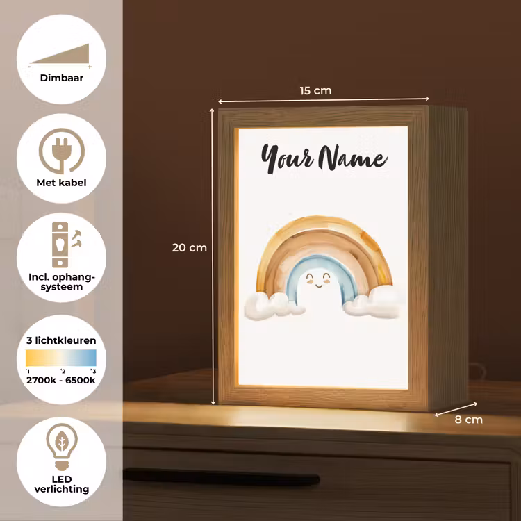 Regenboog - Pastel kleuren Light Box met kabel (Kinderlampje) klein -USP_NL