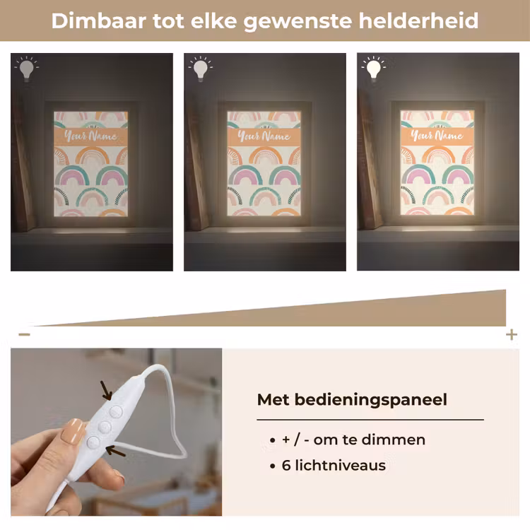 Regenboog - Pastel - Patroon Light Box met kabel (Kinderlampje) klein -USP_dimbaarNL
