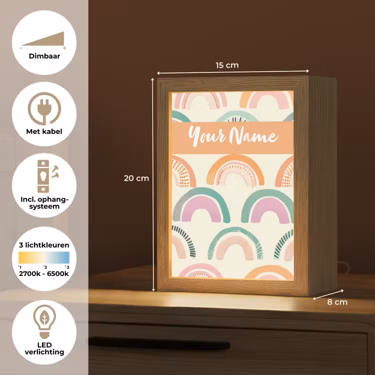 Regenboog - Pastel - Patroon Light Box met kabel (Kinderlampje) klein -USP_NL