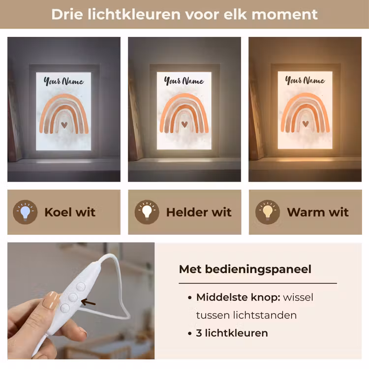 Regenboog - Roze - Pastel kleuren - Hartje Light Box met kabel (Kinderlampje) klein -USP_lichtkleurNL
