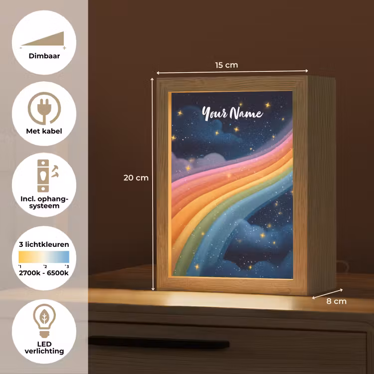 Regenboog - Sterrenhemel - Kleurrijk Light Box met kabel (Kinderlampje) klein -USP_NL