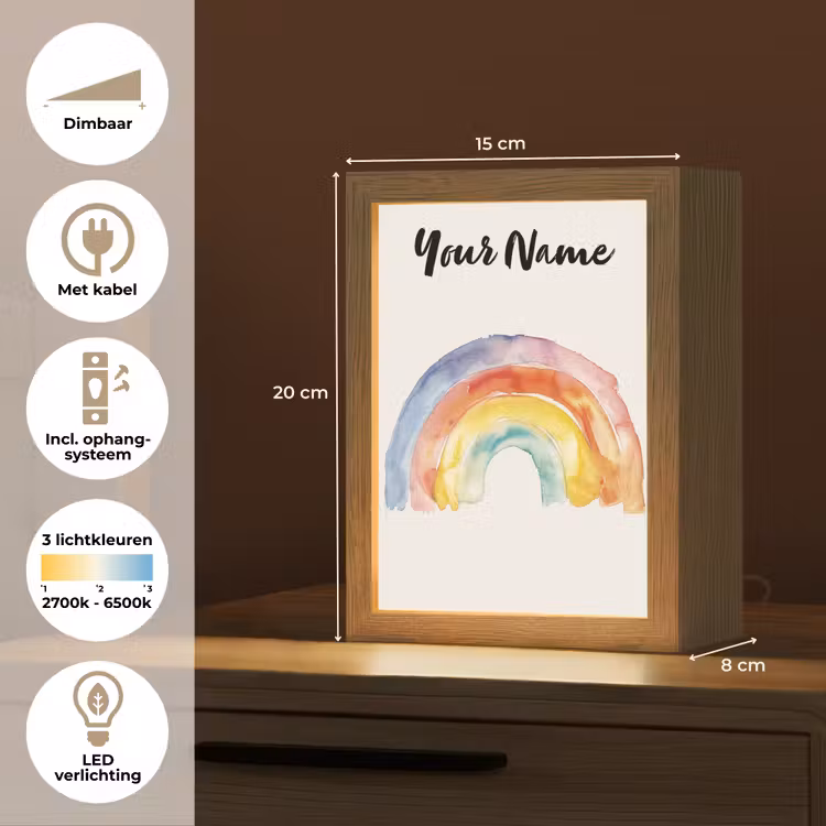 Regenboog - Watercolor - Kleurrijk Light Box met kabel (Kinderlampje) klein -USP_NL