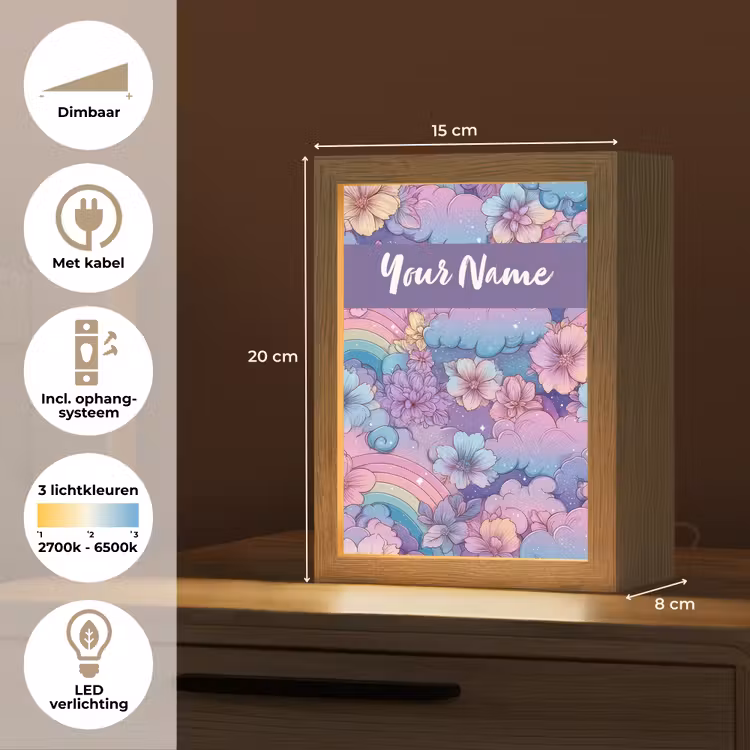 Regenbogen - Bloemen - Kleurrijk - Wolken Light Box met kabel (Kinderlampje) klein -USP_NL