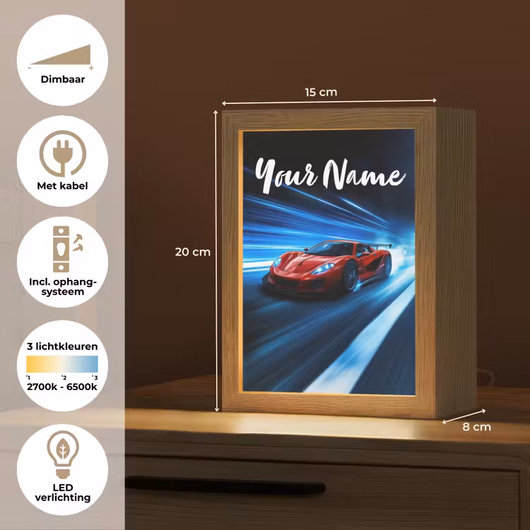 Rode raceauto - Blauw - Futuristisch Light Box met kabel (Kinderlampje) klein -USP_NL
