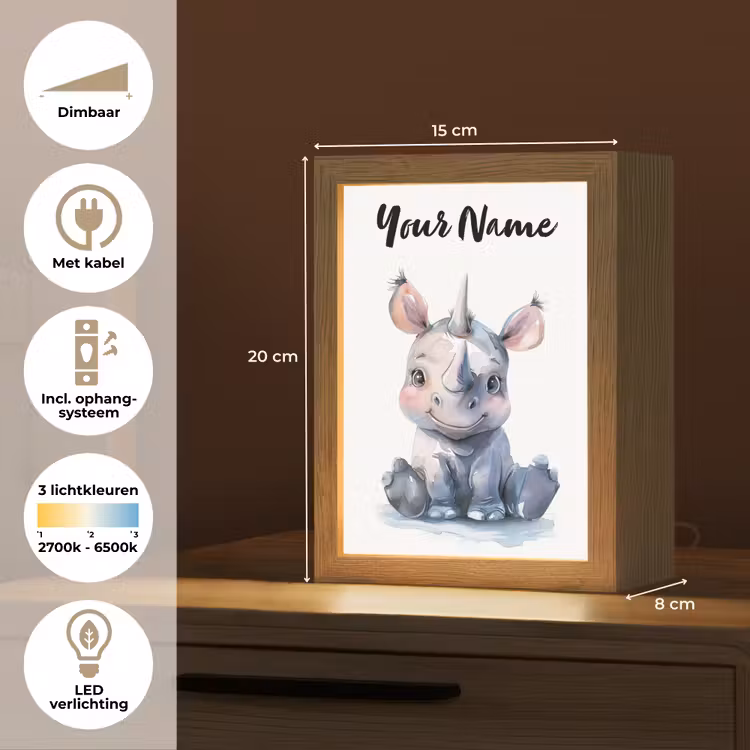 Neushoorn - Baby dier - Dieren Light Box met kabel (Kinderlampje) klein -USP_NL