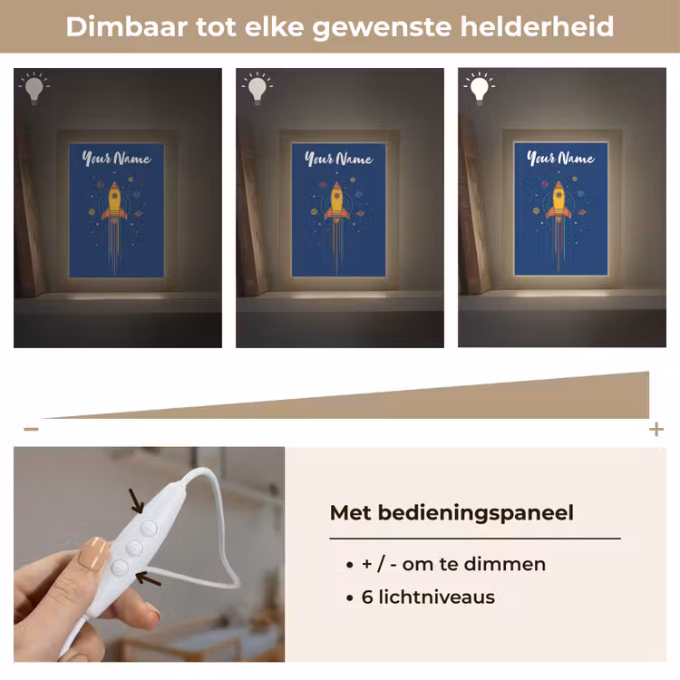 Raket - Blauw - Sterren Light Box met kabel (Kinderlampje) klein -USP_dimbaarNL