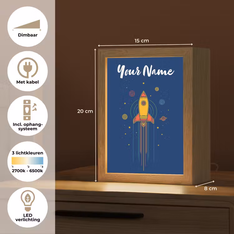 Raket - Blauw - Sterren Light Box met kabel (Kinderlampje) klein -USP_NL