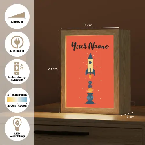 Raket - Planeten - Rood Light Box met kabel (Kinderlampje) klein -USP_NL