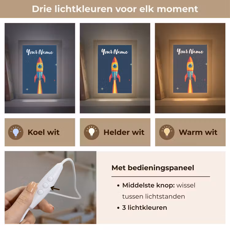 Raket - Rookwolken - Ruimte Light Box met kabel (Kinderlampje) klein -USP_lichtkleurNL