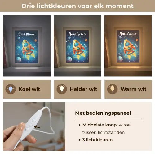 Raket - Ruimte - Planeten - Kinderen - Jongen Light Box met kabel (Kinderlampje) klein -USP_lichtkleurNL