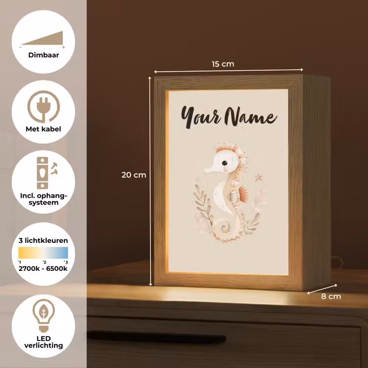 Zeepaardje - Zeewier - Beige Light Box met kabel (Kinderlampje) klein -USP_NL