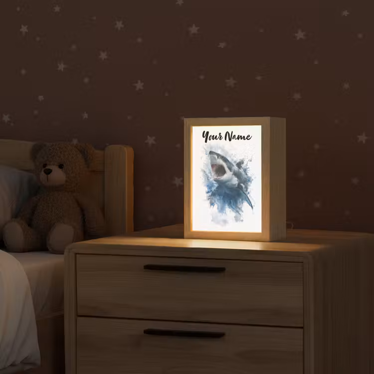Haai - Blauw - Water Light Box met kabel (Kinderlampje) klein -sfeer1_kind