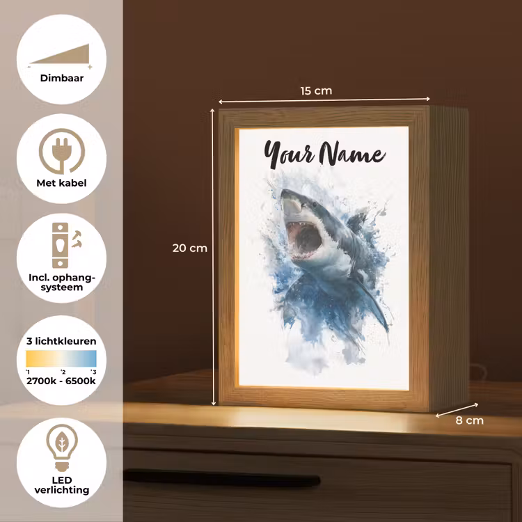 Haai - Blauw - Water Light Box met kabel (Kinderlampje) klein -USP_NL