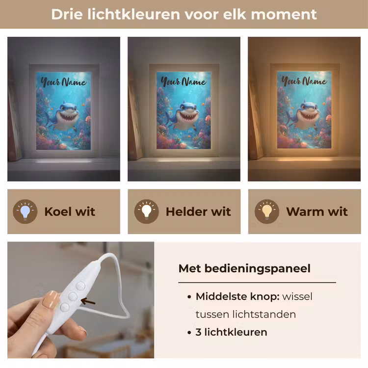 Haai - Onderwaterwereld - Oceaan Light Box met kabel (Kinderlampje) klein -USP_lichtkleurNL