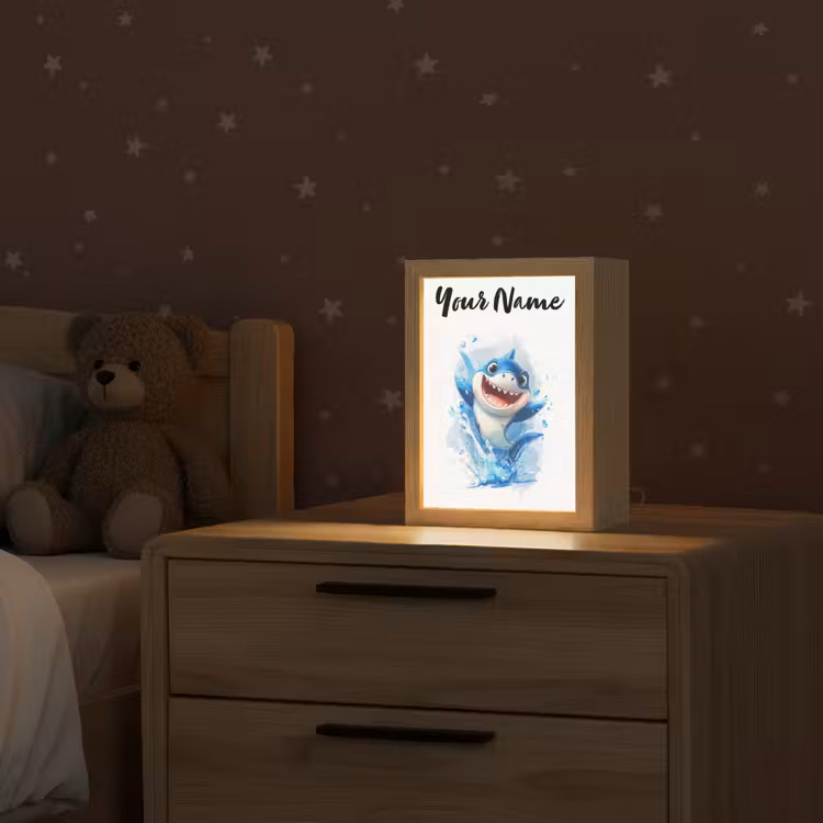 Haai - Water - Blauw Light Box met kabel (Kinderlampje) klein -sfeer1_kind