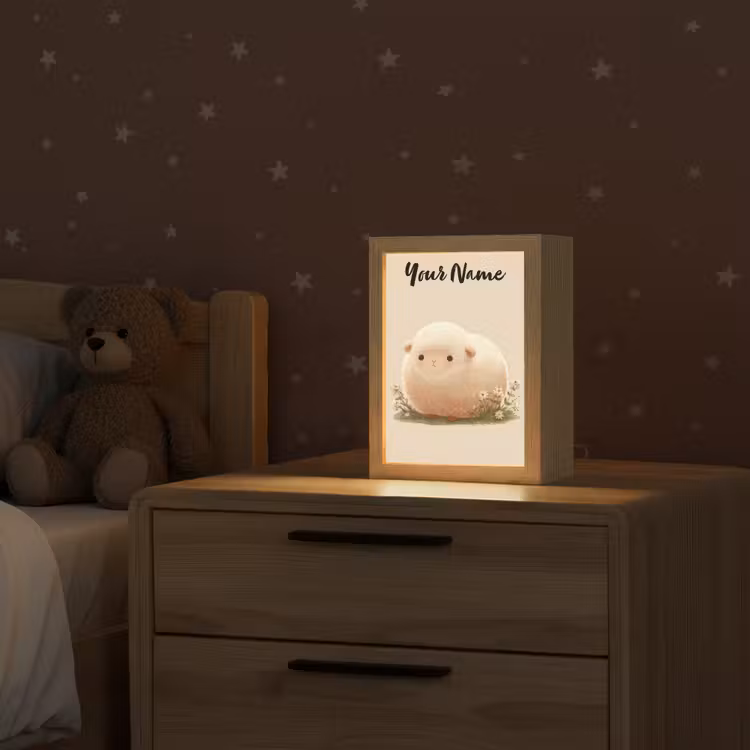 Schaap - Beige - Bloemen Light Box met kabel (Kinderlampje) klein -sfeer1_kind