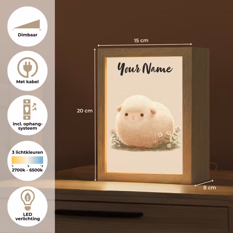 Schaap - Beige - Bloemen Light Box met kabel (Kinderlampje) klein -USP_NL