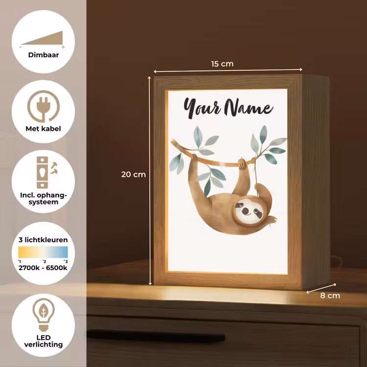 Luiaard - Dier - Jungle dieren Light Box met kabel (Kinderlampje) klein -USP_NL