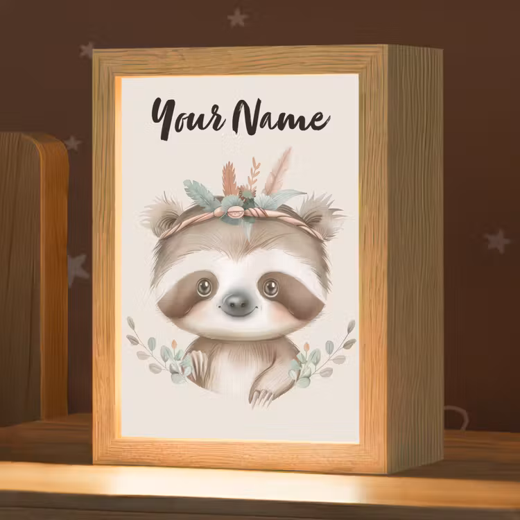 Luiaard - Dieren - Bohemian - Boho Light Box met kabel (Kinderlampje) klein -zzz_3d_website