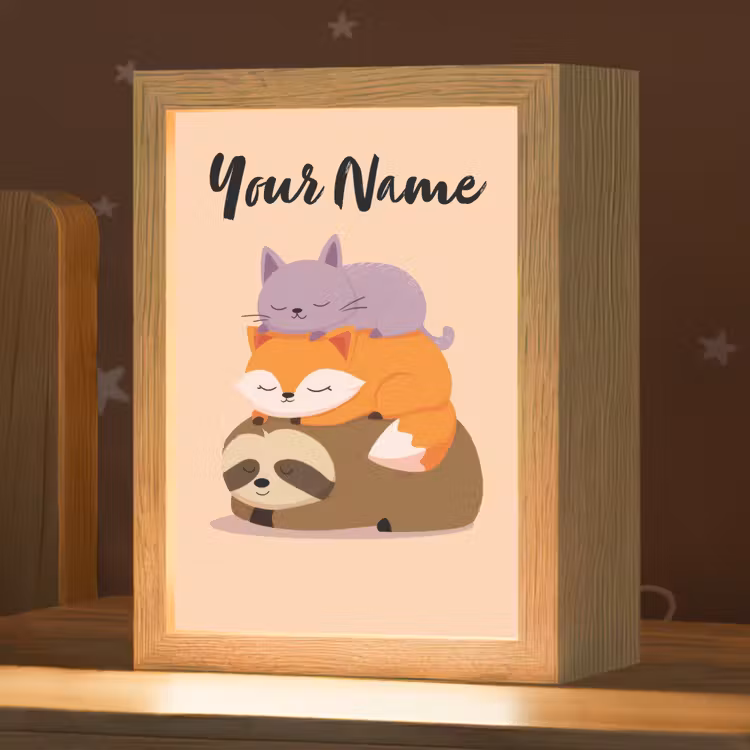 Luiaard - Vos - Kat - Slaperig Light Box met kabel (Kinderlampje) klein -zzz_3d_website