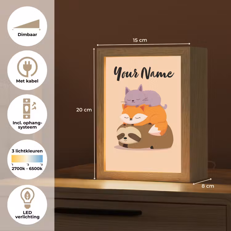 Luiaard - Vos - Kat - Slaperig Light Box met kabel (Kinderlampje) klein -USP_NL