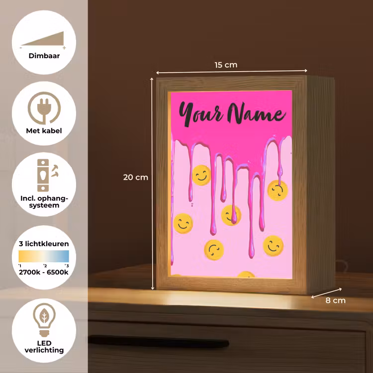 Smiley - Roze - Glazuur Light Box met kabel (Kinderlampje) klein -USP_NL