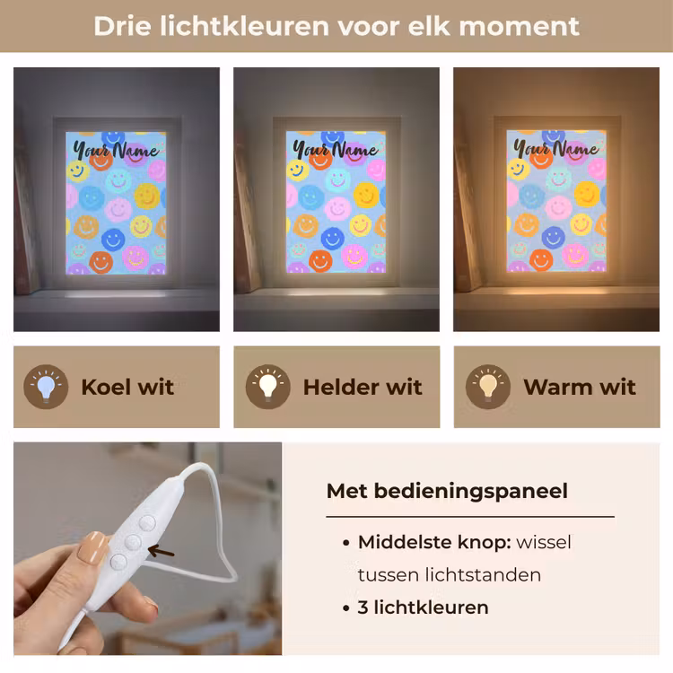 Smileys - Kleurrijk - Grappig Light Box met kabel (Kinderlampje) klein -USP_lichtkleurNL