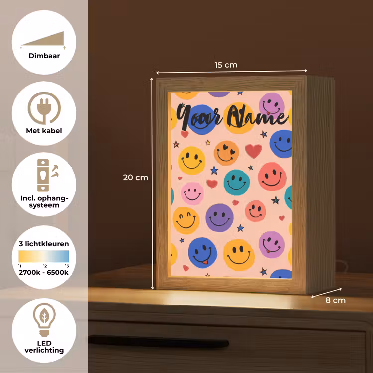 Smileys - Kleurrijk - Hartjes Light Box met kabel (Kinderlampje) klein -USP_NL