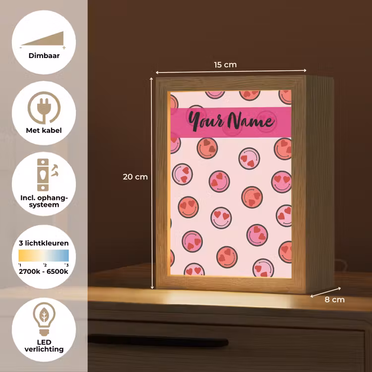 Smileys - Hartjes - Roze Light Box met kabel (Kinderlampje) klein -USP_NL