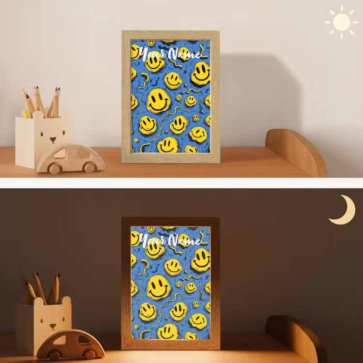 Smileys - Geel - Blauw Light Box met kabel (Kinderlampje) klein -sfeer3_kind