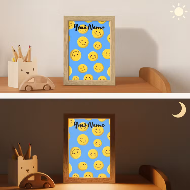 Smileys - Geel - Blauw Light Box met kabel (Kinderlampje) klein -sfeer3_kind