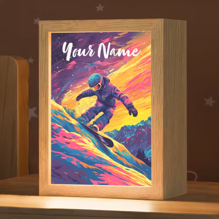 Snowboarden - Sneeuw - Kleurrijk Light Box met kabel (Kinderlampje) klein -zzz_3d_website