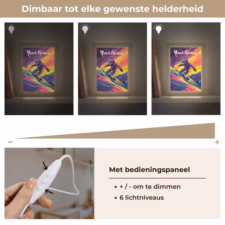 Snowboarden - Sneeuw - Kleurrijk Light Box met kabel (Kinderlampje) klein -USP_dimbaarNL