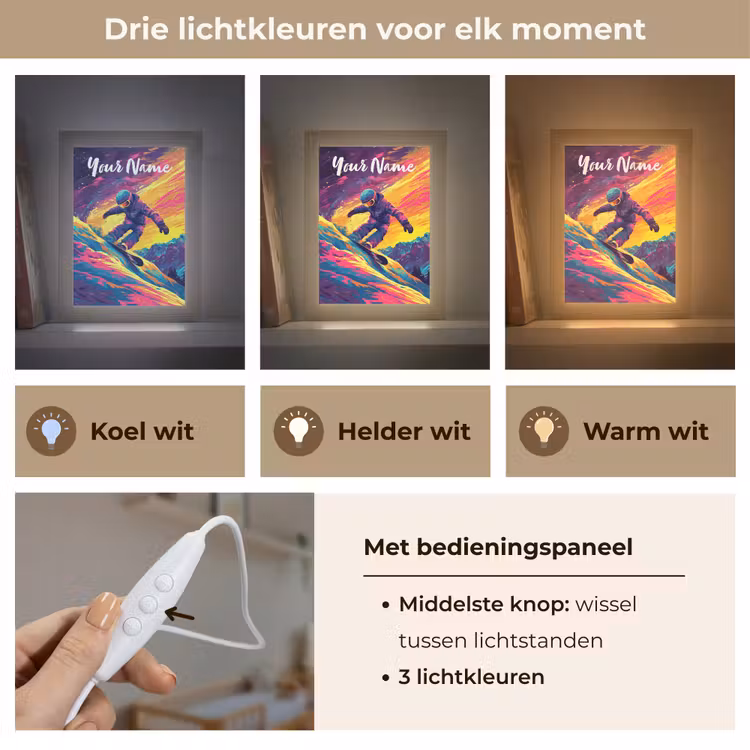 Snowboarden - Sneeuw - Kleurrijk Light Box met kabel (Kinderlampje) klein -USP_lichtkleurNL