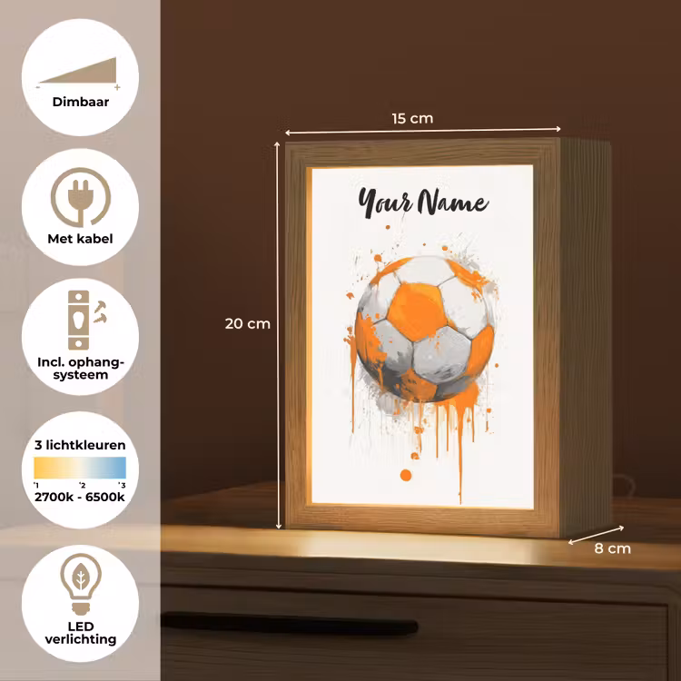 Voetbal - Abstract - Oranje - Verfspatten Light Box met kabel (Kinderlampje) klein -USP_NL