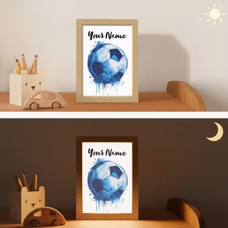 Voetbal - Blauw - Inkt - Spatten Light Box met kabel (Kinderlampje) klein -sfeer3_kind