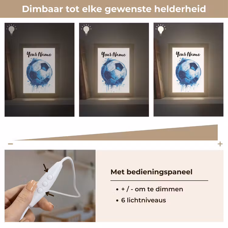 Voetbal - Blauw - Inkt - Spatten Light Box met kabel (Kinderlampje) klein -USP_dimbaarNL