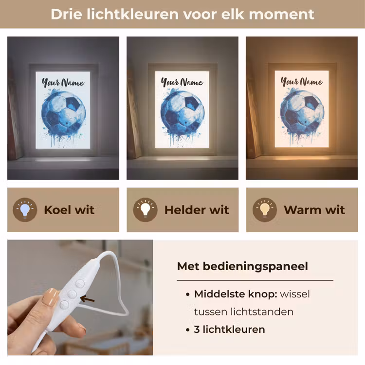 Voetbal - Blauw - Inkt - Spatten Light Box met kabel (Kinderlampje) klein -USP_lichtkleurNL